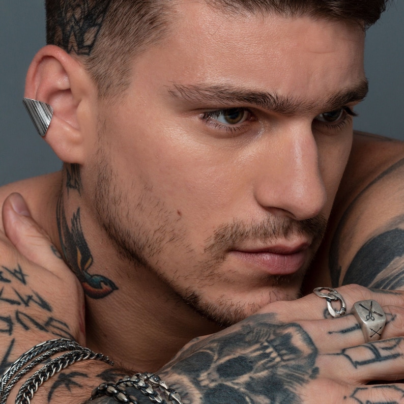 Men's earring ear cuff earring for men silver earring men Etsy