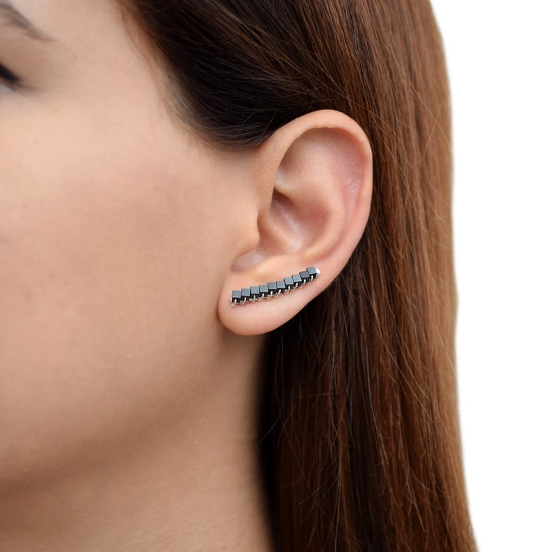 Black Earcuffs Black Ear Cuff Earrings Black Ear Crawler Etsy