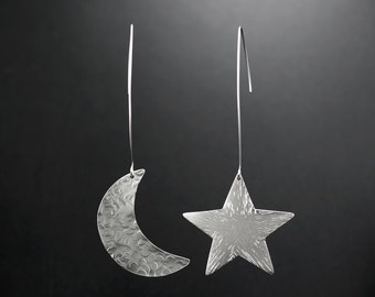 Mothers day gift Sterling silver earring crescent moon earrings silver mismatched earring hypoallergenic statement earrings mom jewelry