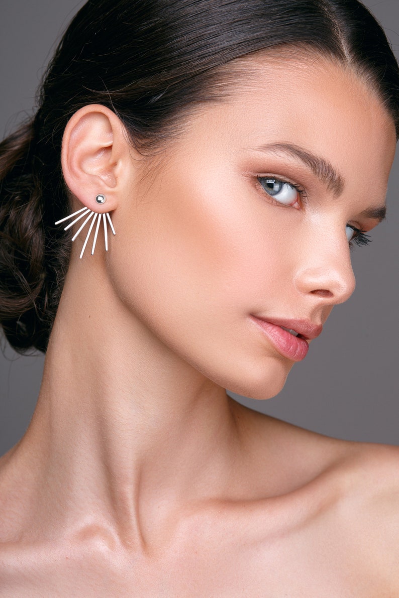 Rose gold ear jacket earrings big statement earrings doubled Etsy