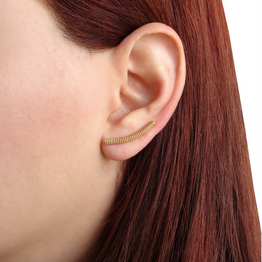 Pair of curved bar earrings curved ear climbers sterling Etsy