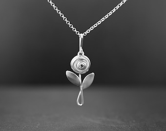 Sterling Silver Rose Flower Necklace: Blossom Pendant