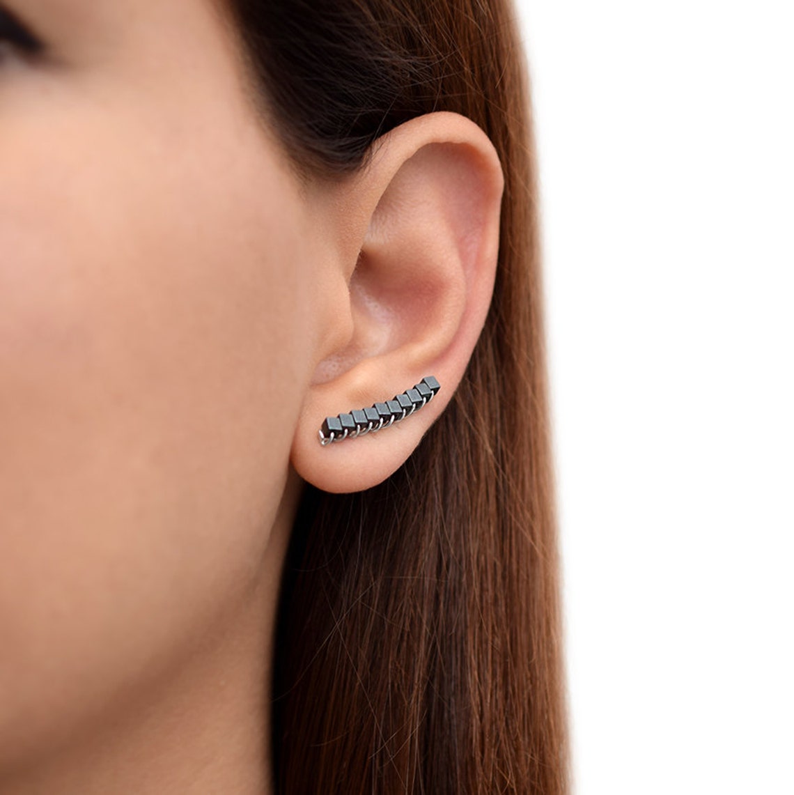 Black earcuffs black ear cuff earrings black ear crawler Etsy