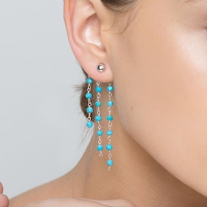 Ear jackets de turquesa en plata 925, pendientes boho colgantes