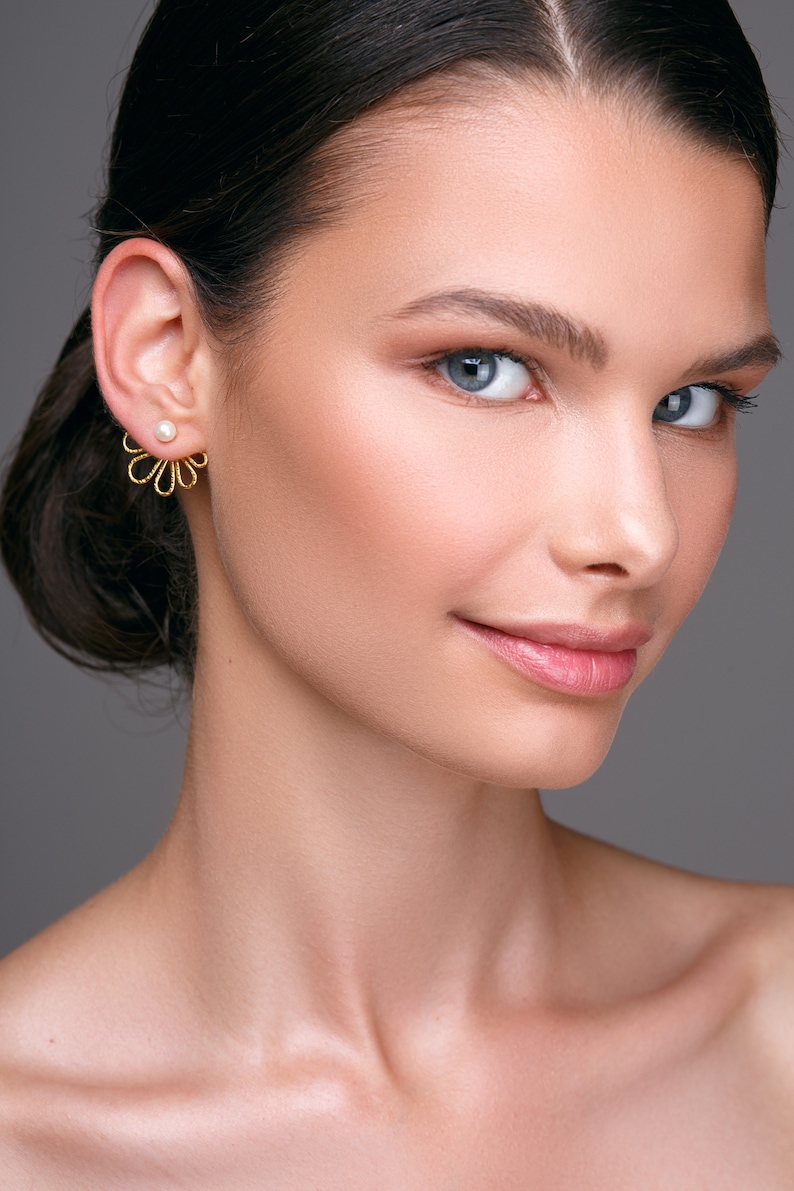 Rose Gold Ear Jacket Earrings Front Back Earrings Double Etsy