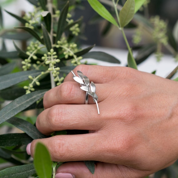 Handmade Gift Trendy Sterling Silver Twig Ring for Women Olive