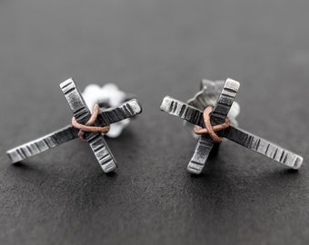 Minimalist earring studs sterling silver stud earrings cross earring black  small earrings cross studs mothers day gift for mom
