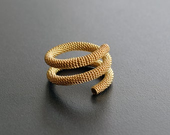 Gold Plated Sterling Silver Spiral Ring: Twisted Bypass Band