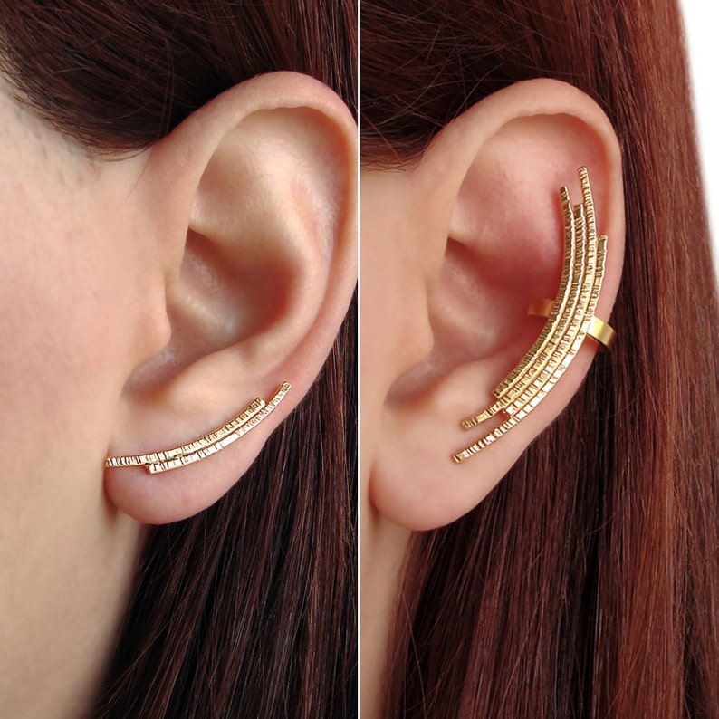 Gold earrings ear climber earrings earcuff earrings minimalist Etsy