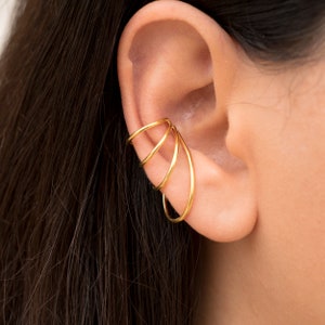 Handmade gift Gold earring ear cuff no piercing earring hoop earring earcuff non pierced ear sterling silver jewerly Trendy Yellow gold