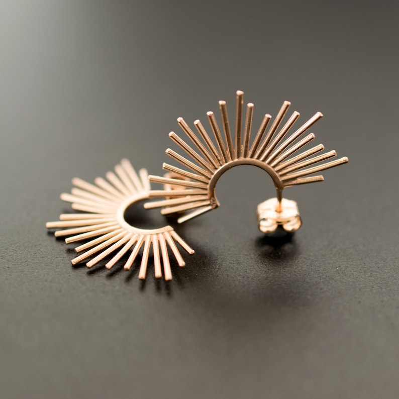 Sterling silver Stud Earrings Gold stud earrings huggie earring statement earring stud rose gold stud spike earring minimalist mom jewelry Rose gold