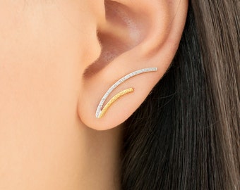Sterling Silver Gold Ear Climber Cuff: Minimalist Bar Earrings