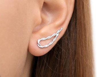 Handmade gift Tiny earrings sterling silver jewelry ear climber elf ear cuffs minimalist earrings hypoallergenic silver earrings Trendy