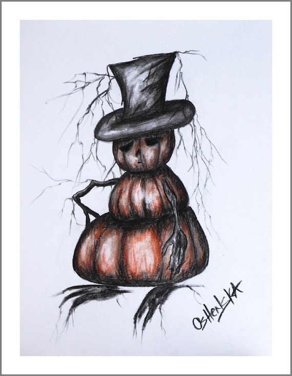 Pumpkin Man, Charcoal, Fine Art, Black White and Sepia, Print