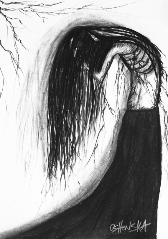 Woman, Dark, Horror, Charcoal, Fine Art, Black and White, Original, Print