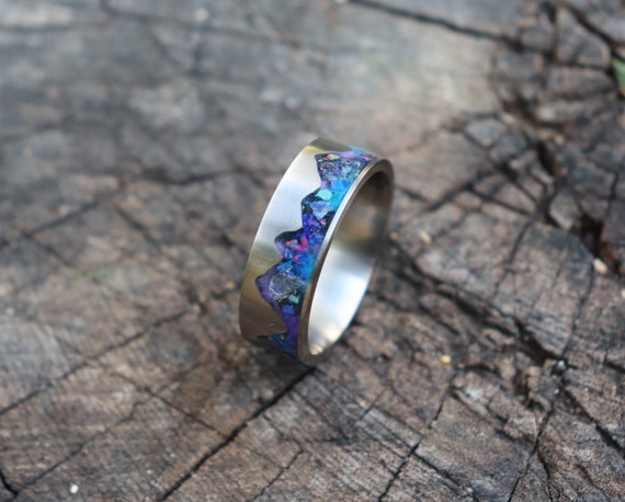 MIDNIGHT MOUNTAINS, Sapphire, Iolite, Lapis, Blue Opal, Meteorite, Titanium Glowstone Ring