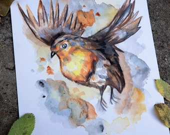 Robin Watercolour flying