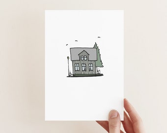 Reykjavik Postcard Print A6 Green - Reykjavik Iceland - Reykjavik Cityscape - Scandi Home Decor - From Iceland by Sonia Nicolson