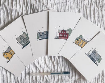 Nordi Houses - Scandinavian Design - Print 4 x A6 Prints (blank) | Reykjavik, Iceland by Sonia Nicolson