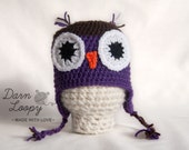 Newborn owl hat, baby owl hat, newborn hat, purple hat, crochet handcrafted by Darnloopy