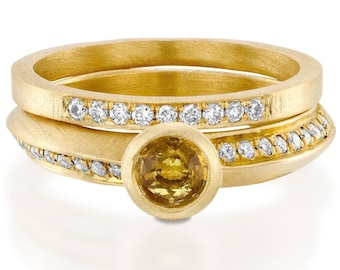 Bridal Ring Set Yellow Sapphire and Diamonds