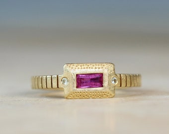 Baguette Ruby Art Deco Engagement Ring in 14k/18k