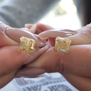 Minimalist Stud Gold Baguette Diamond Earrings