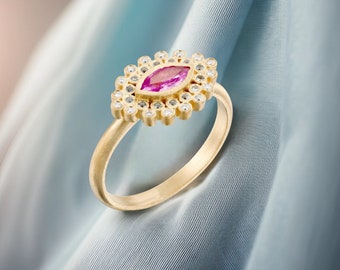 Art Deco Pink Sapphire  Marquise Engagement Ring