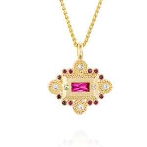 Ruby Diamond Necklace 18k Gold, July Birthstone