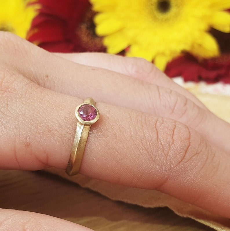 14k Solid Gold Solitaire Pink Tourmaline Engagement Ring with Customization Option image 2