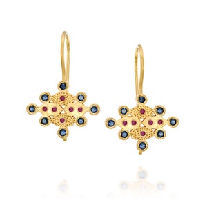 Ruby Sapphire Dangle Earrings