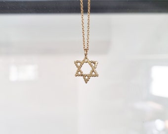 Kleine Magen David in 14k geel goud, Joods symbool.