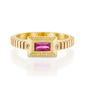 Gold Baguette Art Deco Ruby Engagement Ring