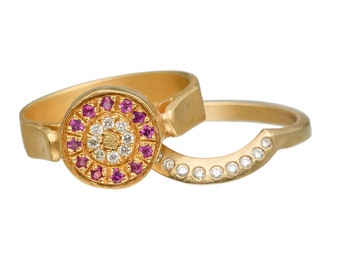 Engagement Ring Set Pink Sapphire Diamonds in 18k