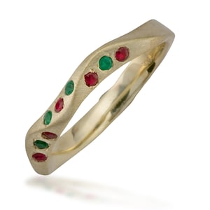 Ruby Emerald Curved engagemwnt Ring 14k