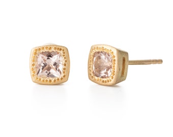 Minimalist Gold Morganite Studs Earrings