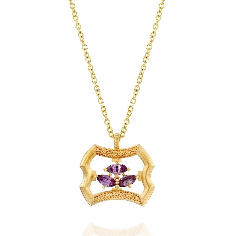 Long Gold Necklace with Purple marquise Sapphire image 2