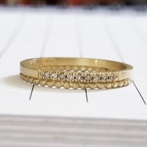 14k Thin Gold Ring with Tiny Champagine Diamonds