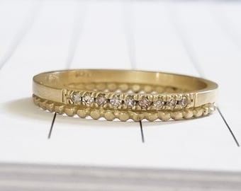 14k Thin Gold Ring with Tiny Champagine Diamonds