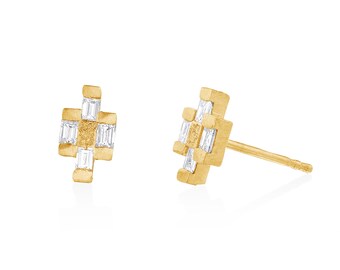 Stud Earrings with Small Baguette Diamonds