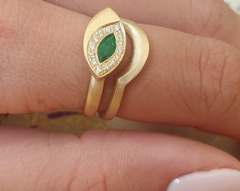 Wedding Ring Set Emerald &Diamond