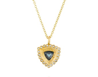 18K Yellow Gold Blue Sapphire Necklace with Champagne Diamonds, Made to Order