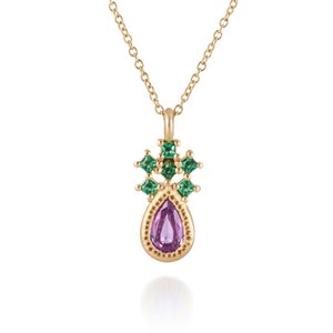 Lilac Sapphire Emerald Pear Shape Necklace