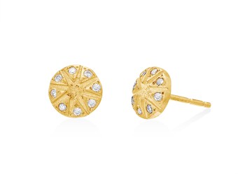 18k Gold Post Earrings with Small Diamonds