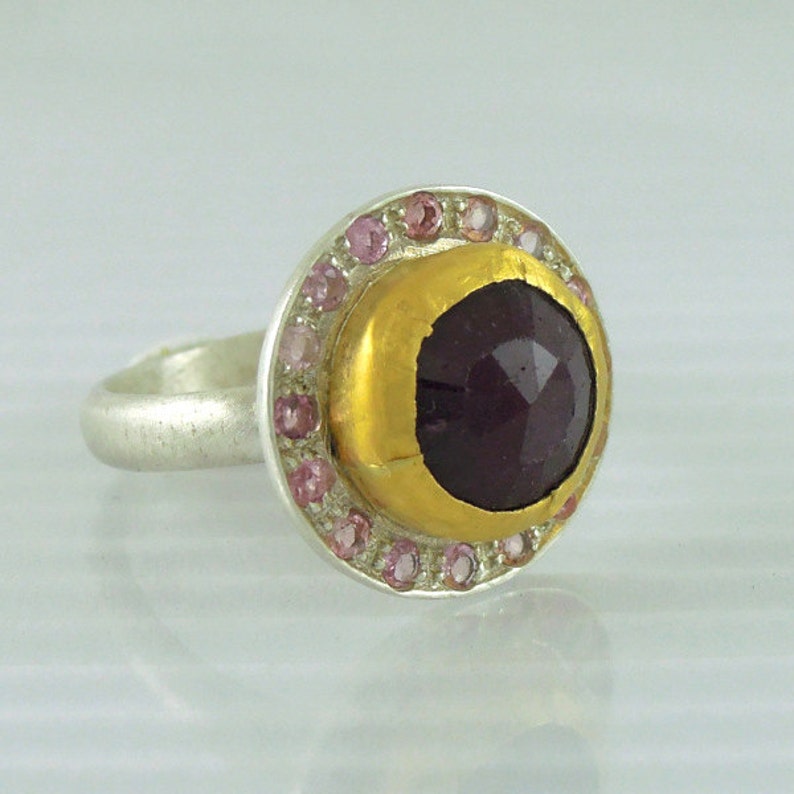 Sagittarius Birthstone Statement Ring Tourmaline Ring Natural Ruby Ring ready to ship size US 7.25 Silver Ring 24k Yellow Gold Ring