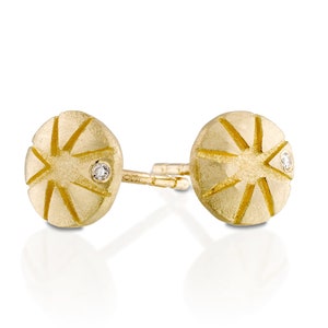 18k Gold Stud Earrings with Small Diamonds