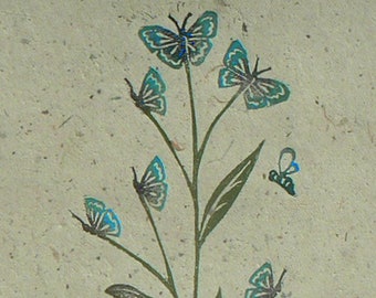 Impression linogravure de type butterfluttillaire | Particularités botaniques | Illustration botanique | Papillon | Amoureux du jardin