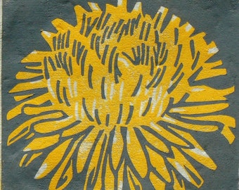 Dandelion mini linocut print