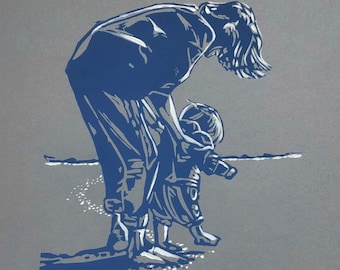 Impression découpée Lino de pagaie sur gris bronze