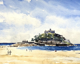 St Michael's Mount, Marazion - aquarelprint in beperkte oplage